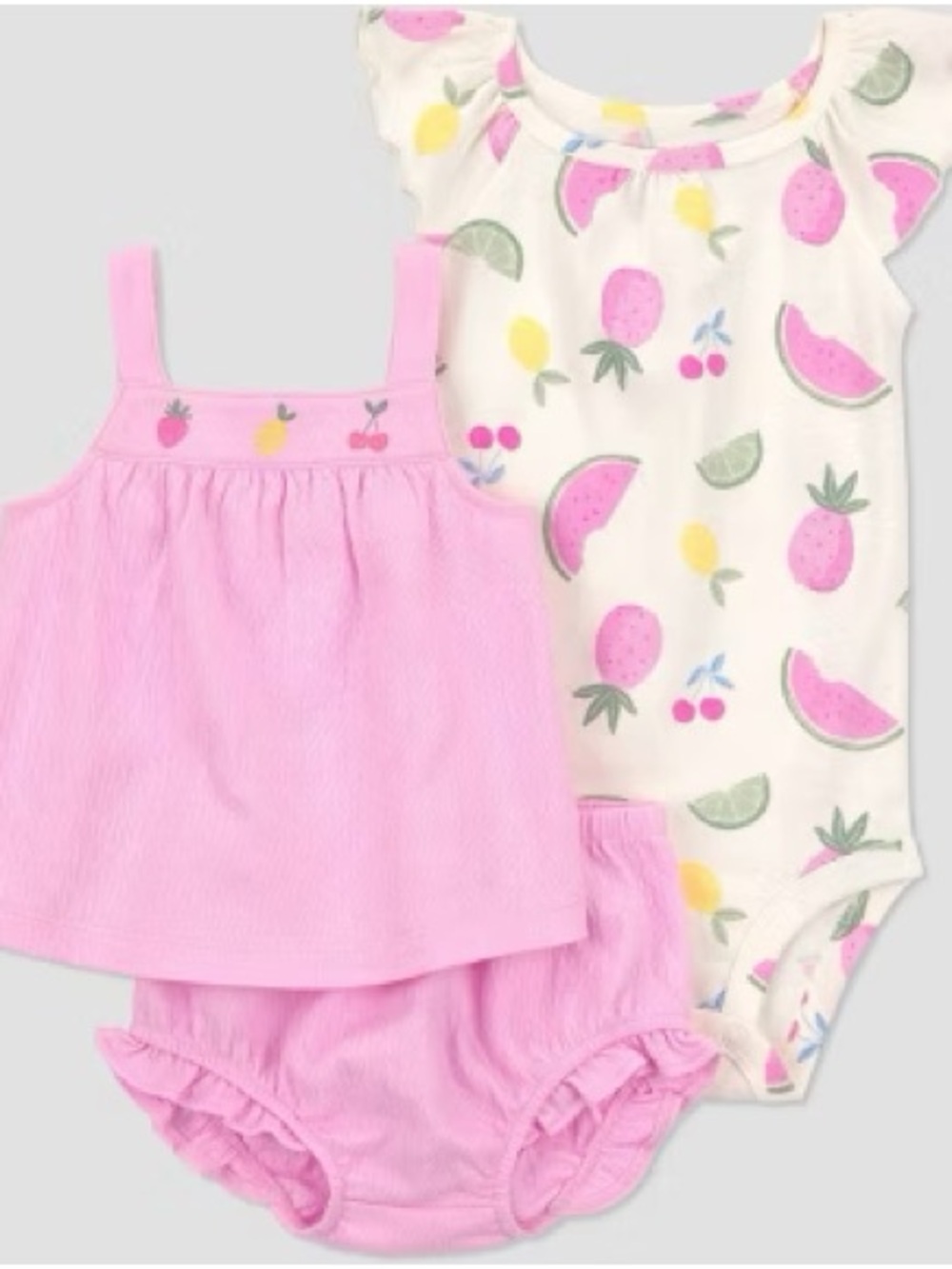 3 piece Carter's Pink Tank Top set & Fruit-Print Bodysuit